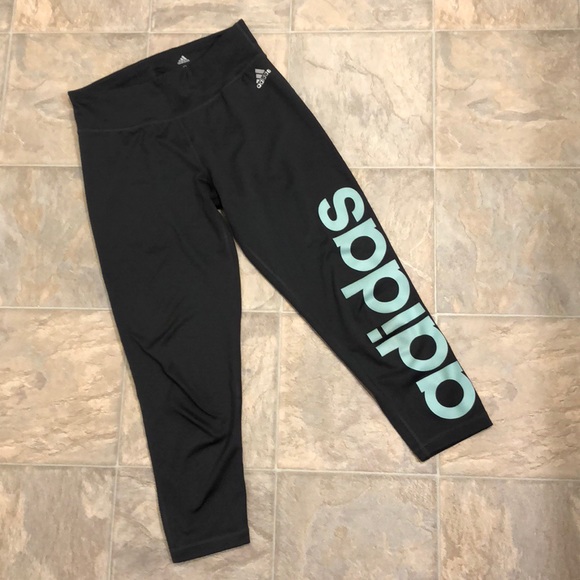 adidas Pants - Adidas Climalite Grey and Blue Cropped Leggings